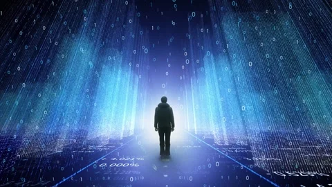 Man in digital technology city cyberspace network Stock Footage 334817508