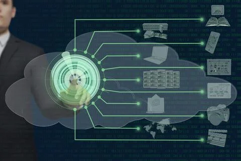 Man.  Digital world connection - 3D illustration. Stock Illustration
