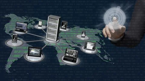 Man.  Digital world connection - 3D illustration. Ilustração Stock