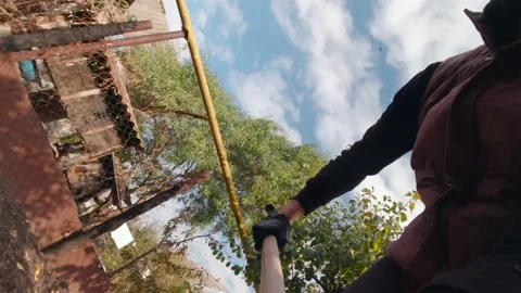 A Man Digs With A Shovel Slow Motion Stock Footage 163907136