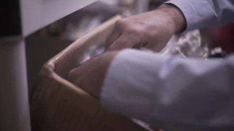 Man Digs Through Cardboard Box Fulfillment Center Stock Footage 87850708