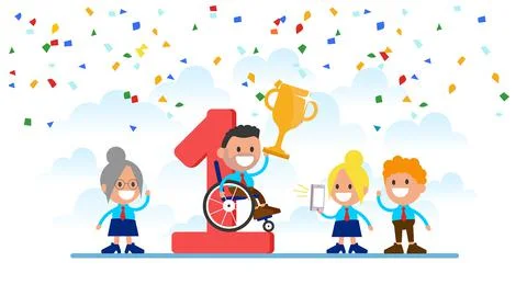 Man with disabilities ranked first in the competition.	 Stock Illustration