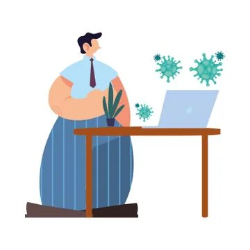 Man disabling workplace by coronavirus Stock Illustration