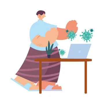 Man disabling workplace by coronavirus Stock Illustration