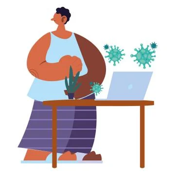 Man disabling workplace by coronavirus Stock Illustration