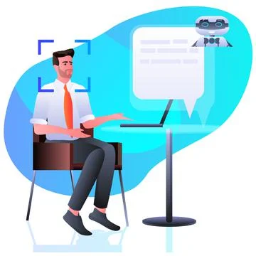 Man discussing with chatbot assistant detection and identification facial Stock Illustration