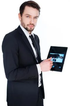 Man displaying a handheld tablet computer Stock Photos