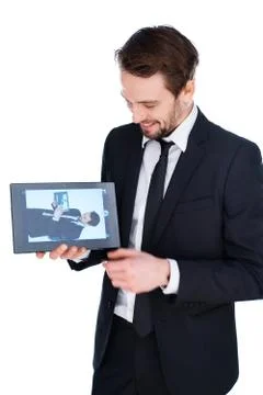 Man displaying a handheld tablet computer Stock Photos