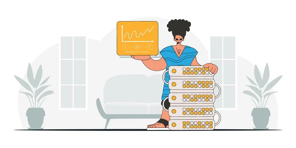 Man displaying an IoT logo, modern illustration style. Illustrazione stock
