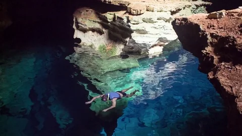 Man diving at Chapda Diamantina cave Stock-Footage 72255119