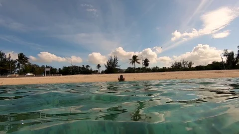 Man in diving mask underwater shows ok thumb GoPro Hero7 Stock Footage 109100261