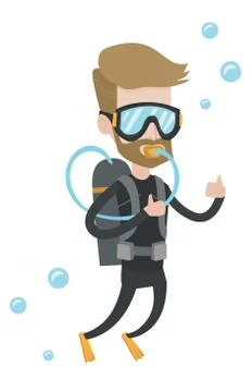 Man diving with scuba and showing ok sign Stock Illustration