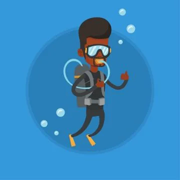 Man diving with scuba and showing ok sign Stock Illustration