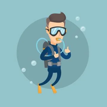 Man diving with scuba and showing ok sign. Stock Illustration