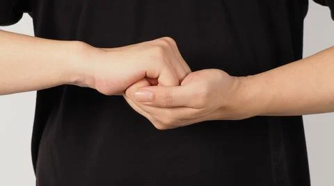 Man do a collab hand gesture that represent intuitive commands. Stock Photos