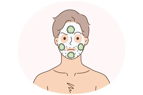 Man do face mask with cucumbers Stock Illustration