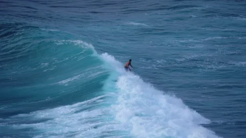 A man do surfing in open ocean near Asian islands. Stock Footage 287452390