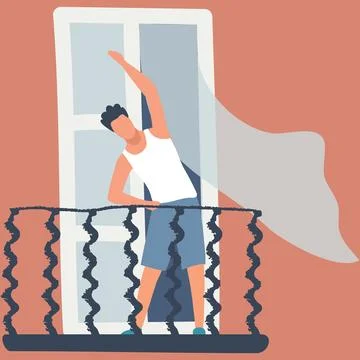 Man do workout exercise on balcony vector cartoon Illustration