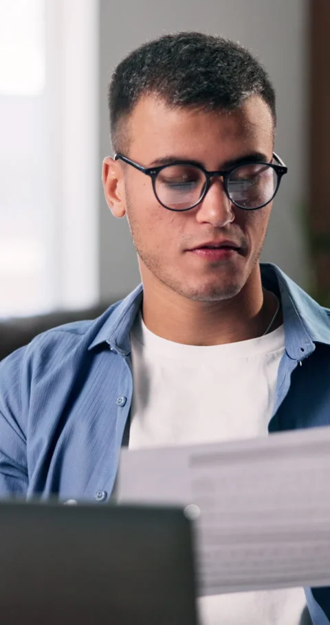 Man, documents or video call with laptop in office for virtual meeting or Stock Footage 332968978