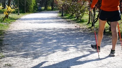 A man does Nordic walking in the midst of nature Stock-Footage 106138265