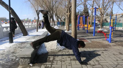 Man does push-up Stock Footage 34967752