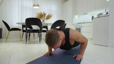 Man does push-ups on fists during workout Stock Footage 237285264