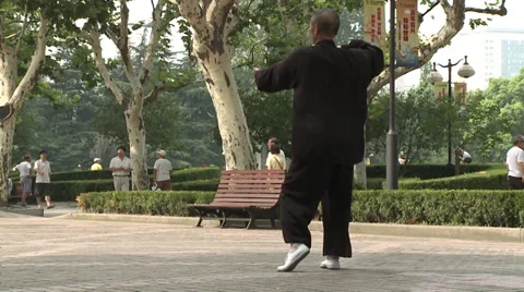 Man does Tai Chi in Park 3 Stock Footage 37701895
