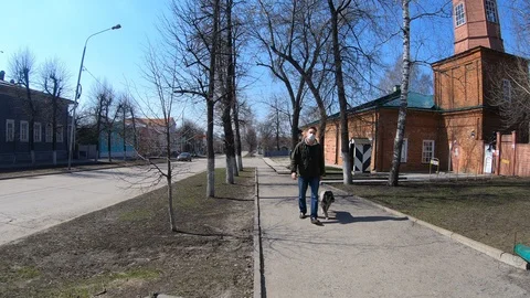 A man with a dog Stock Footage 127734318