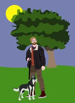 A man with a dog in the park Stock Illustration