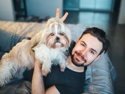 Man with dog 스톡 사진