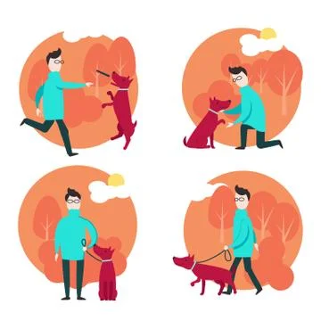 Man with dog vector illustration in flat style Stock Illustration