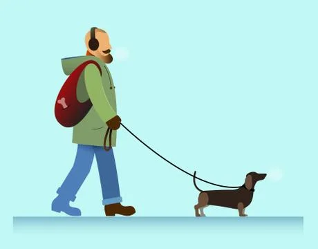 Man with dog walking Illustrazione stock