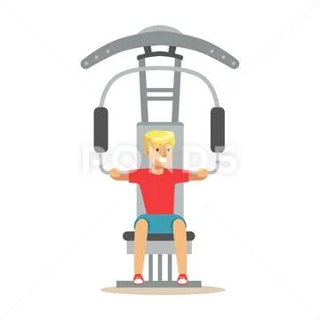 Man Doing Arms Exercise With Equipment And Weight , Member Of The Fitness Club Stock Illustration