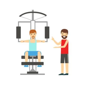 Man Doing Arms Exercise With Help Of Personal Trainer, Member Of The Fitness Illustrazione stock