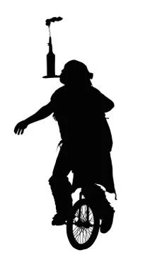 Man doing balancing trick on unicycle silhouette Stock Illustration