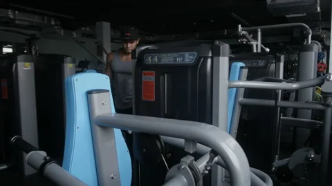 Man is doing biceps curl Stock Footage 85615653