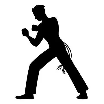 Man doing capoeira kick pose black silhouette, performing defensive exercise Stock Illustration