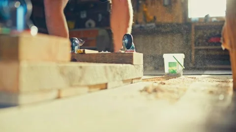 Man Doing A Carpentry Work - Close Up Stock Footage 334023893