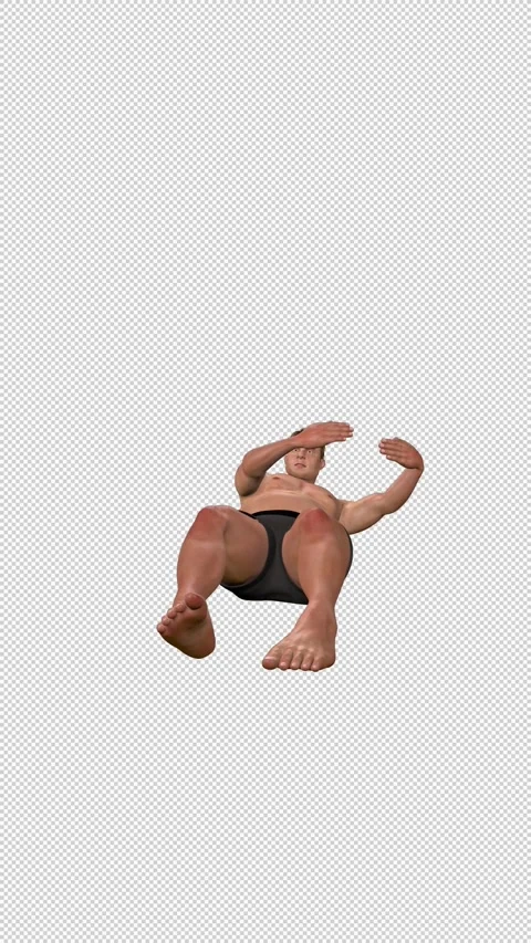 Man doing circles crunches to lose weight, loop, vertical video, Alpha Channel Stock Footage 336560563