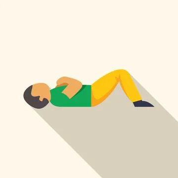 Man doing curl ups exercise on floor with long shadow Stock Illustration