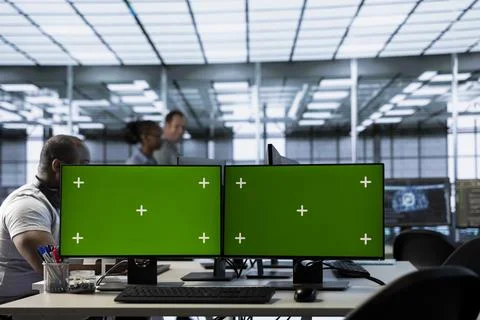 Man doing data center automation using AI tools on mockup computer 写真素材