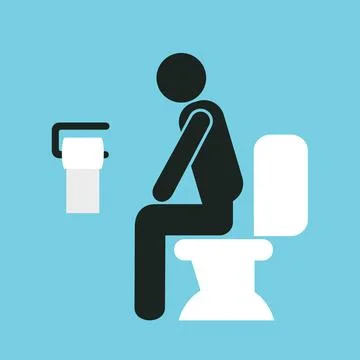 Man is doing defecation, excretion and egestion on the tiolet and wc. Male is Illustrazione stock
