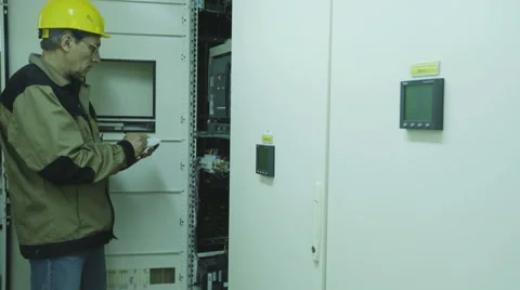 Man doing electrical metering equipment Video stock 68512451