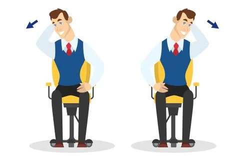 Man doing exercise for back stretch in office Illustrazione stock