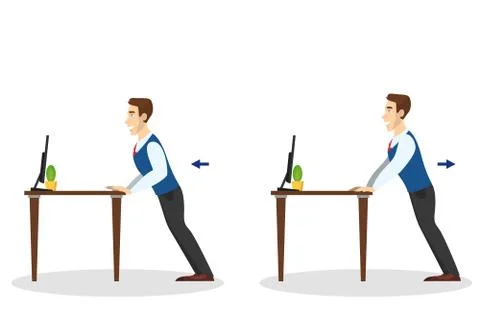 Man doing exercise for back stretch in office Illustrazione stock