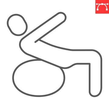 Man doing exercise with gym ball line icon Stock Illustration