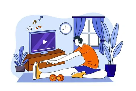 Man Doing Exercise At Home イラスト素材