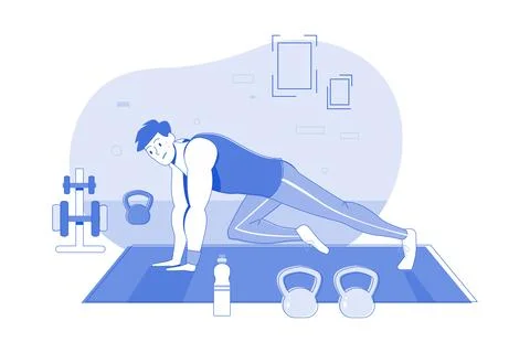 Man Doing Exercise At Home Stock Illustration