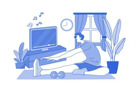Man Doing Exercise At Home イラスト素材