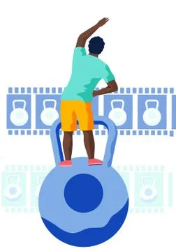 Man doing exercise leans to the side with outstretched arm back view flat vector Stock Illustration